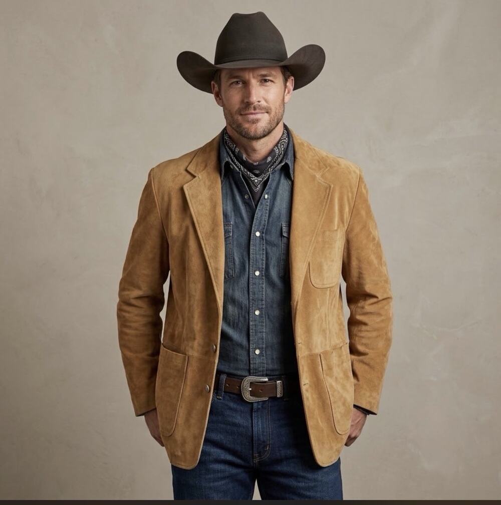 Territory Ahead Men’s Suede Blazer Leather Sport Coat Tan L Western Americana
